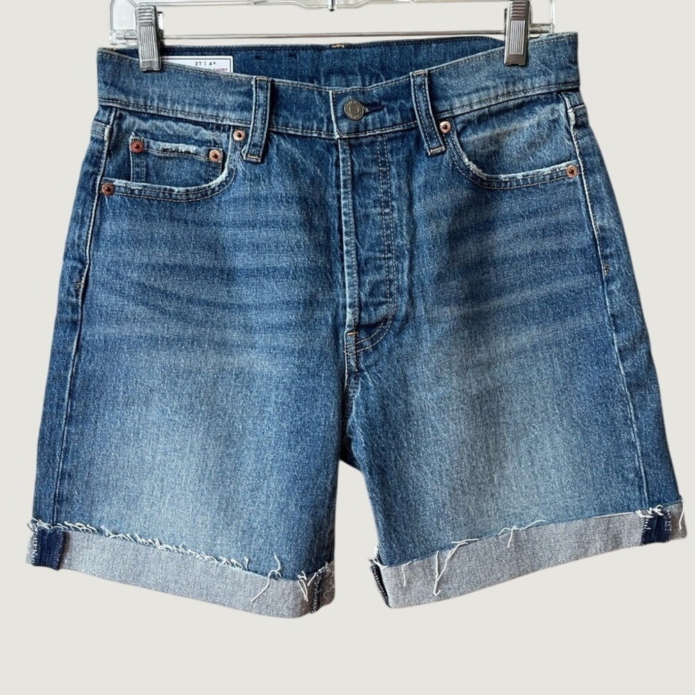 GAP Cheeky Midi High Rise Denim Shorts Womens 27 Button Fly Raw Hem Cuffed